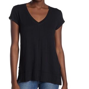 H by Bordeaux Cap Sleeve V-Neck Top Womens XS Black